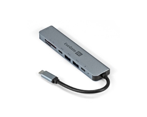 [USB-концентраторы] Exegate EX293983RUS Док-станция ExeGate DUB-21C/PD/CR/H (кабель-адаптер USB Type-C --> 2xUSB3.0 + Card Reader + PD 100W + HDMI 4K@60Hz, Plug&Play, серый)