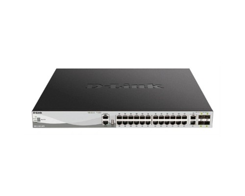 [Сетевое оборудование] D-Link DGS-3130-30PS/B2A PROJ Управляемый L3 стекируемый коммутатор с 24 портами 10/100/1000Base-T, 2 портами 10GBase-T и 4 портами 10GBase-X SFP+ (24 порта PoE 802.3af/at, PoE-бюджет 370 Вт)