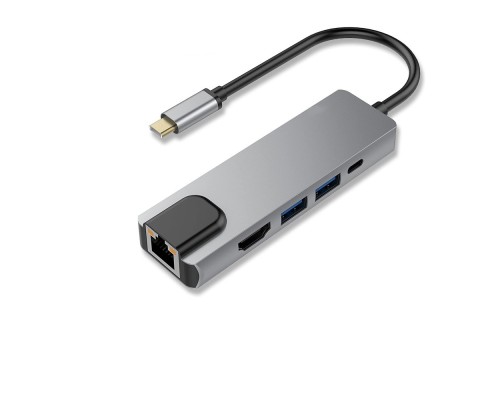 [Контроллер] Bion Мульти переходник USB Type-C - USB Type-C/2*USB-A 3.0/HDMI/RJ-45 1000мб/с, 60W, алюминиевый корпус, длина кабеля 10 см [BXP-A-USBC-MULTI-03]