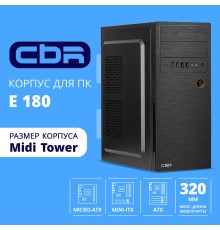 CBR Корпус ATX Miditower E180, c БП ATX450-12EC (450W/120mm), 2*USB 3.0, 2*USB 2.0, HD Audio+Mic, Black [PCC-ATX-E180-USB32-USB22-450W]