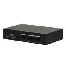 DAHUA DH-PFS3005-4ET-36 5-портовый неуправляемый коммутатор с РоЕ, 4xRJ45 100Mb PoE, 1xRJ45 100Mb, суммарно 36Вт, коммутация 1 Гбит/с, MAC-таблица 1К, металл
