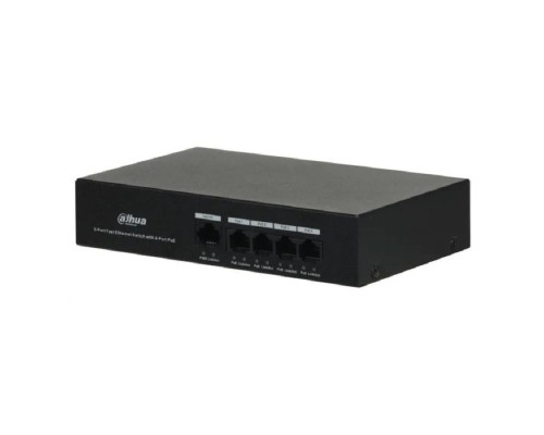 [Коммутаторы] DAHUA DH-PFS3005-4ET-36 5-портовый неуправляемый коммутатор с РоЕ, 4xRJ45 100Mb PoE, 1xRJ45 100Mb, суммарно 36Вт, коммутация 1 Гбит/с, MAC-таблица 1К, металл