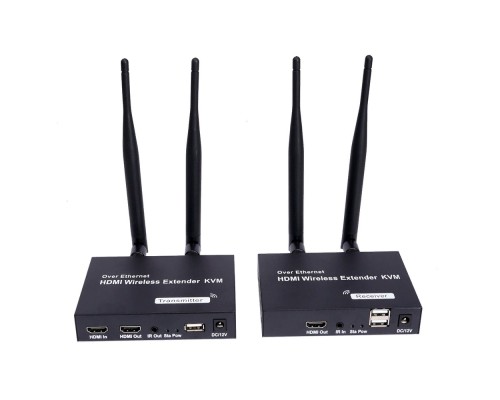 [переходник] ORIENT VE054, WiFi HDMI KVM Extender (Tx+Rx), HDMI+USB беспроводной удлинитель до 200 м, HDMI 1.3, 1080p@60Hz, HDCP1.2, передача ИК сигнала управления , питание от внешних БП, метал. корпус  (31372)