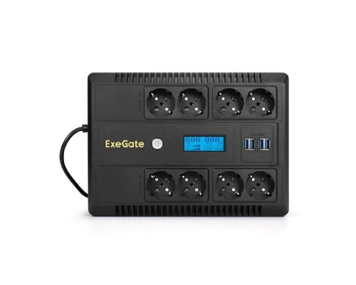 [ИБП] Exegate EX295013RUS ИБП ExeGate NEO Smart LHB-650.LCD.AVR.8SH.CH.RJ.USB <650VA/390W, LCD, AVR, 8*Schuko, RJ45/11, USB, 4*USB-порта для зарядки, Black>