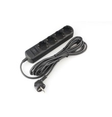 PowerCube Удлинитель (PC-2B-5M) 5.0м, 4 розетки, 16А, без выключателя, черный графит