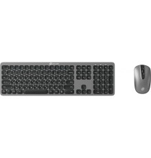 Клавиатура + мышь Oklick 300M клав:серый мышь:серый/черный USB беспроводная slim [1488402]