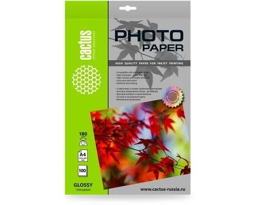 [Бумага] Фотобумага Cactus CS-GA4180100 A4/180г/м2/100л./белый глянцевое для струйной печати