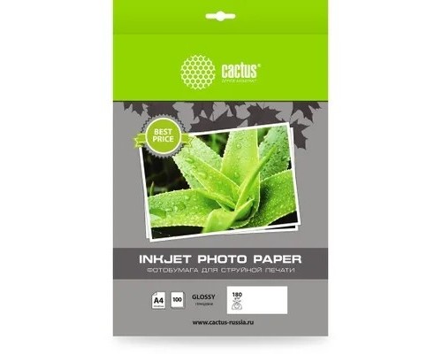 [Бумага] Фотобумага Cactus CS-GA4180100ED A4/180г/м2/100л./белый глянцевое для струйной печати
