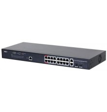 DAHUA DH-PFS4218-16GT-130 16-портовый гигабитный управляемый коммутатор с PoE, уровень L2, 16xRJ45 1Gb PoE, 2хКомбо SFP/RJ45 1Gb uplink, суммарно 130Вт, коммутация 56 Гбит/с, MAC-таблица 16К
