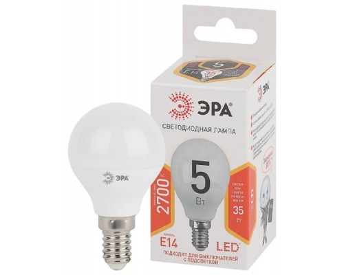 [ЭРА Светодиодные лампы] ЭРА Б0028485 Лампочка светодиодная STD LED P45-5W-827-E14 E14 / Е14 5Вт шар теплый белый свет