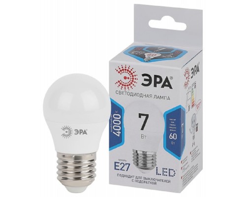[ЭРА Светодиодные лампы] ЭРА Б0020554 Лампочка светодиодная STD LED P45-7W-840-E27 E27 / Е27 7Вт шар нейтральный белый свет 