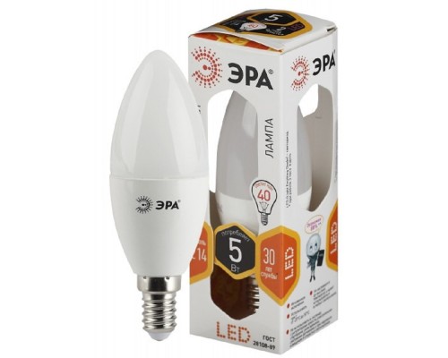 [ЭРА Светодиодные лампы] ЭРА Б0018871 Лампочка светодиодная STD LED B35-5W-827-E14 E14 / Е14 5Вт свеча теплый белый свет