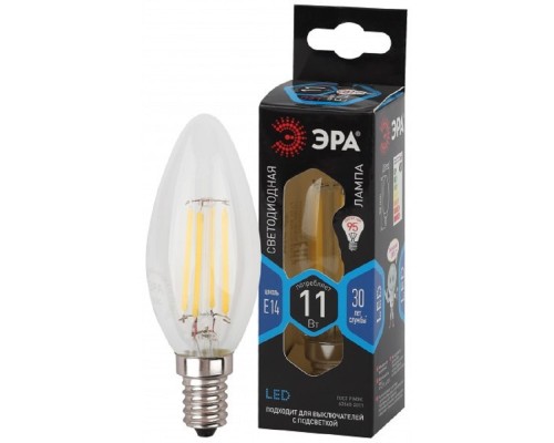 [ЭРА Светодиодные лампы] ЭРА Б0046987 Лампочка светодиодная F-LED B35-11W-840-E14 Е14 / Е14 11Вт филамент свеча нейтральный белый свет