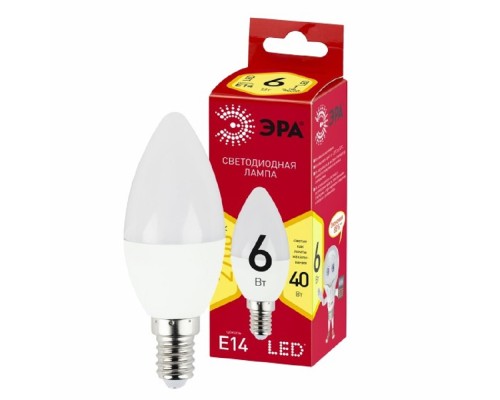 [ЭРА Светодиодные лампы] ЭРА Б0052383 Лампочка светодиодная RED LINE LED B35-6W-827-E14 R Е14 / E14 6 Вт свеча теплый белый свет