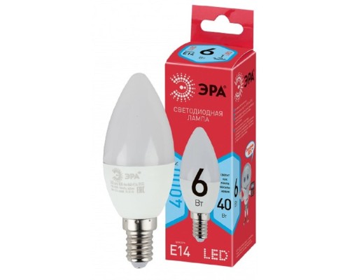[ЭРА Светодиодные лампы] ЭРА Б0051057 Лампочка светодиодная RED LINE LED B35-6W-840-E14 R E14 / Е14 6 Вт свеча нейтральный белый свет