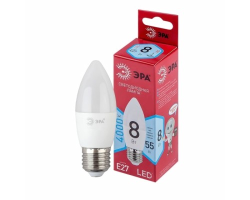 [ЭРА Светодиодные лампы] Эра Б0050695 Лампочка светодиодная RED LINE LED B35-8W-840-E27 R E27 / Е27 8 Вт свеча нейтральный белый свет