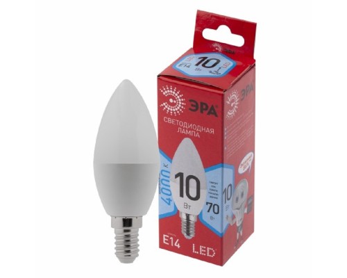 [ЭРА Светодиодные лампы] Эра Б0049642 Лампочка светодиодная RED LINE LED B35-10W-840-E14 R Е14 / E14 10 Вт свеча нейтральный белый свет