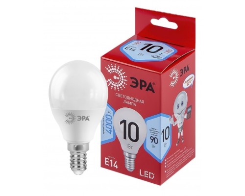 [ЭРА Светодиодные лампы] ЭРА Б0050233 Лампочка светодиодная RED LINE LED P45-10W-840-E14 R Е14 / E14 10Вт шар нейтральный белый свет