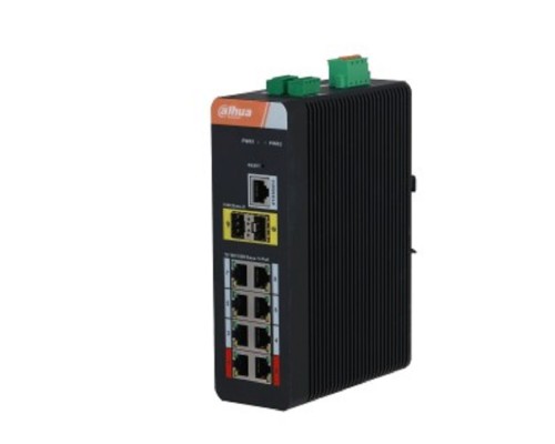 [Коммутаторы] DAHUA DH-IS4210-8GT-120 10-портовый гигабитный управляемый коммутатор с PoE, промышленное исполнение, 8xRJ45 1Gb PoE, 2xSFP 1Gb uplink, суммарно 120Вт, коммутация 20 Гбит/с, MAC-таблица 8К