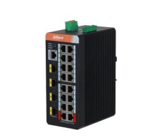 DAHUA DH-IS4420-16GT-240 20-портовый гигабитный управляемый коммутатор с PoE, промышленное исполнение, 16xRJ45 1Gb, 4xSFP 1Gb, суммарно 240Вт, коммутация 56 Гбит/с, MAC-таблица 8К