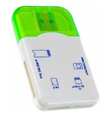 Perfeo Card Reader SD/MMC+Micro SD+MS+M2, (PF-VI-R010 Green) зеленый (PF_4258)