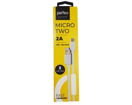 [кабели] PERFEO Кабель USB2.0 A вилка - Micro USB вилка, белый, длина 2 м., бокс (U4011)