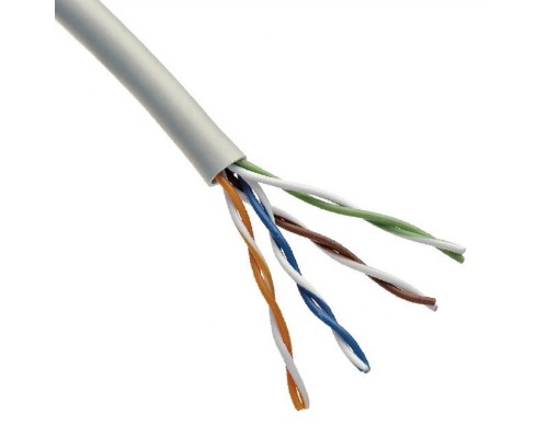 [Неэкранированная витая пара (бухты)] Rexant (02-0005 ) Кабель витая пара U/UTP, CAT 5e, PVC, 4х2х0,52 мм, 24AWG, INDOOR, SOLID, серый, 305 м PRO